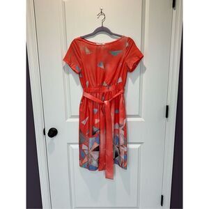 Eshakti Orange Belted Geometric Print Dress Size 4